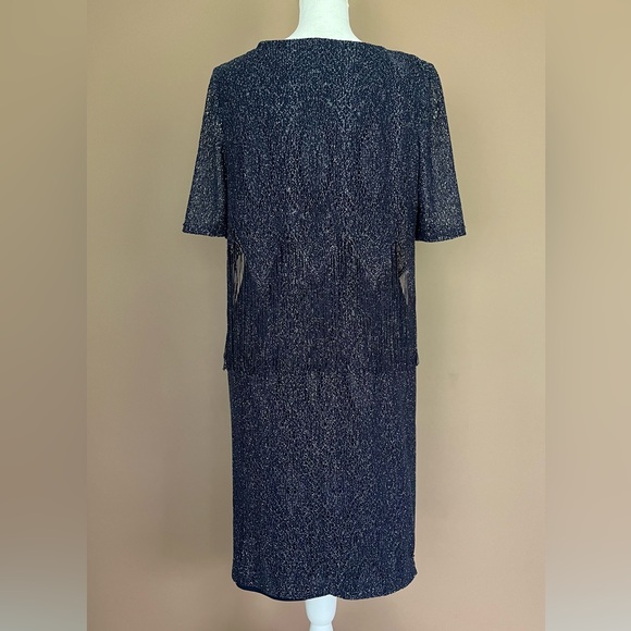 {Jessica Howard} Short Sleeve Cocktail Dress with Metallic Thread & Fringe - 8P - Picture 7 of 13